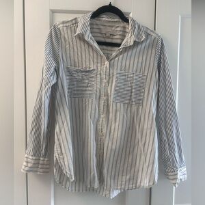 Loft button up/button down long sleeve blue and white striped shirt, size small